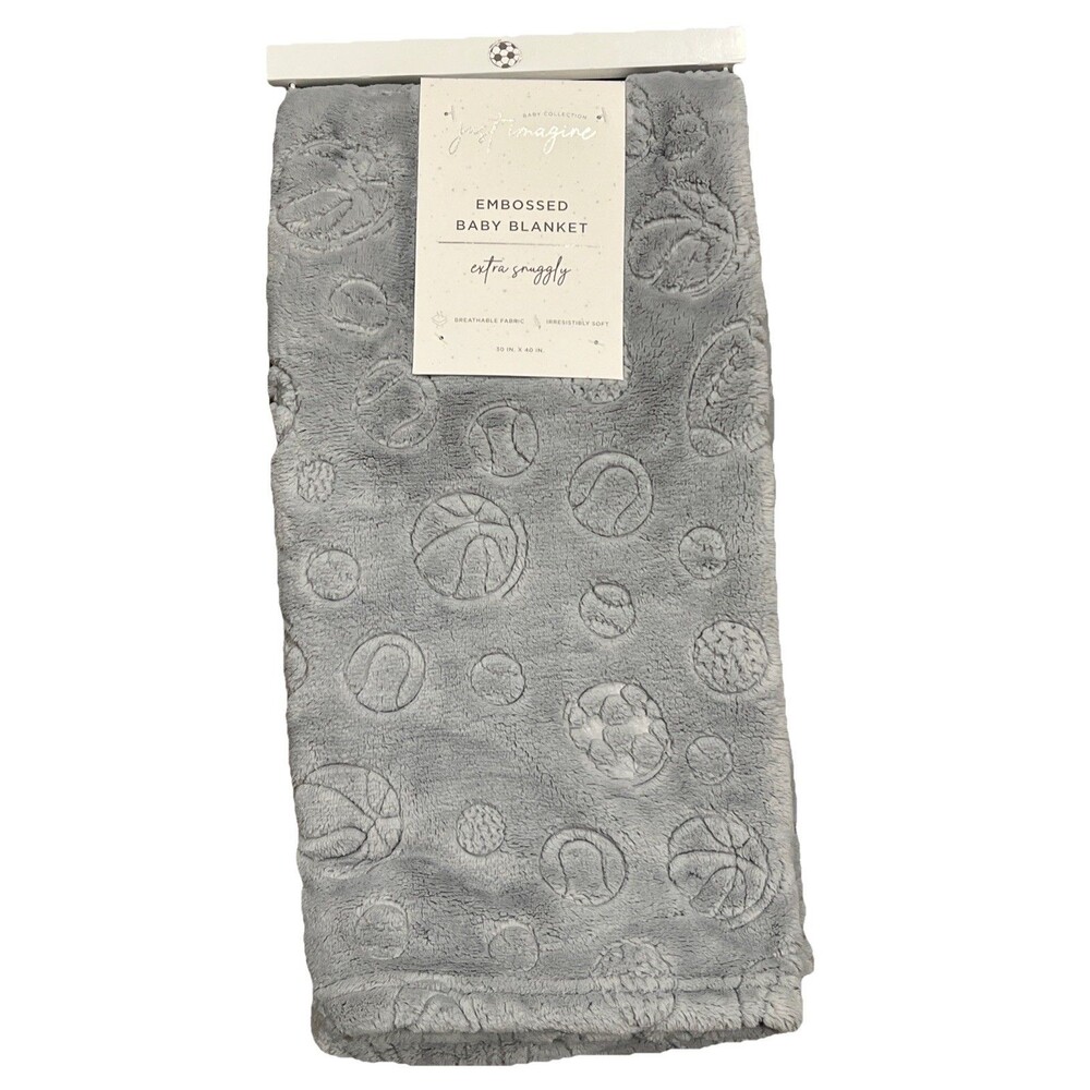 Just Imagine Embossed Sports Theme Soccer Ball Baby Plush Blanket Gray New